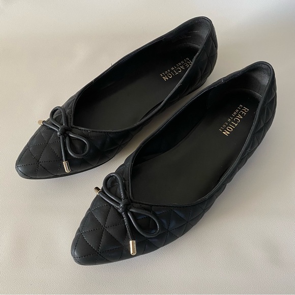 Kenneth Cole Reaction Quilted Black Ballet Flats 7.5 Pointed Toe Bow Women’s - Picture 7 of 12